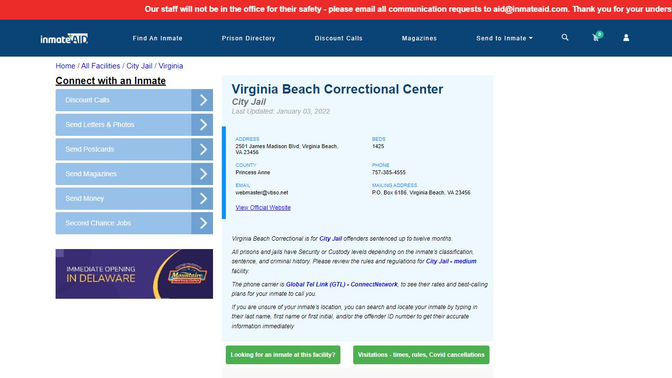 Virginia Beach Correctional Center | Inmate Locator